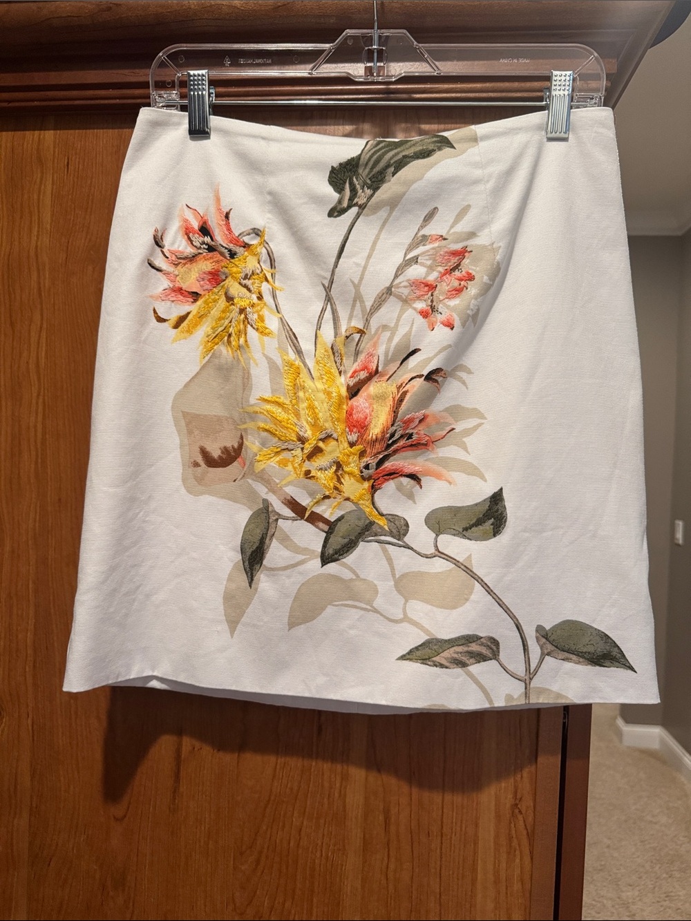 Floral Embroidered White A-Line Skirt